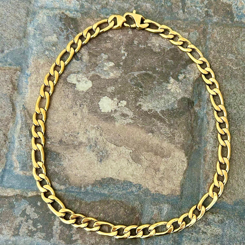 Sanity Steel Necklace 22 inches Necklace - Figaro - Custom - Gold Stainless - 1/4" Wide - FN05