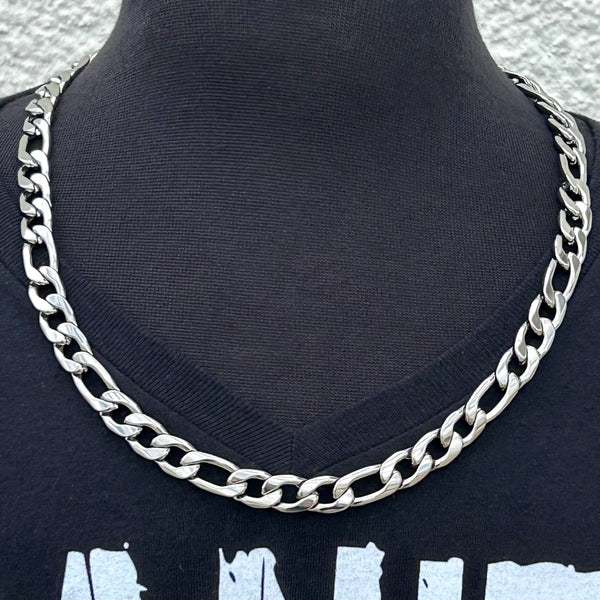 Sanity Steel Necklace 22 inches Necklace - Figaro - Custom - Polished Stainless - 1/4" Wide - FN02