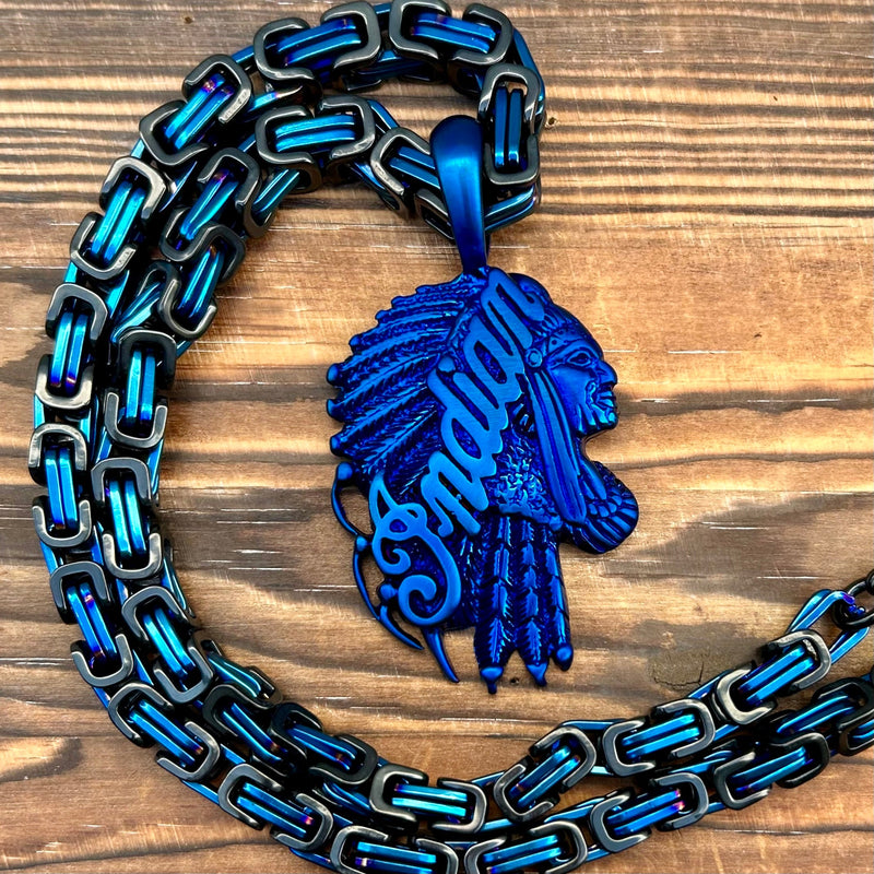 Sanity Steel Necklace Indian Pendant Large - Blue - Necklace (696)