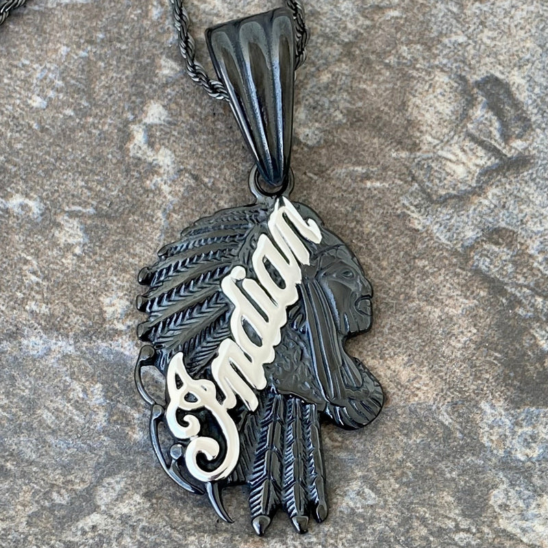 Sanity Steel Necklace Indian Pendant Small - Black & Silver - Necklace (849)