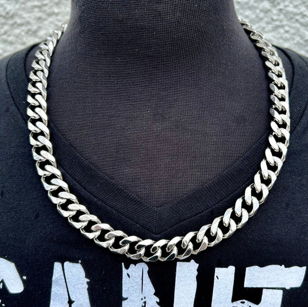 Sanity Steel Necklace Necklace - Diamond Cut Cuban Link - Classic - Polished Stainless - 1/2" Wide - CN01