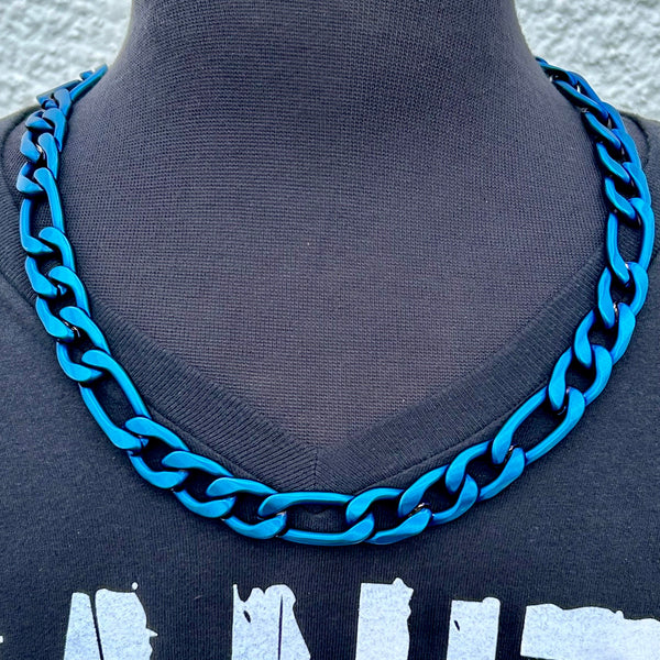 Sanity Steel Necklace Necklace - Figaro - Classic - Blue - 1/2" Wide - FN08