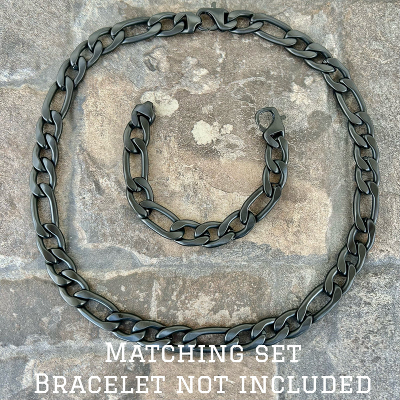 Sanity Steel Necklace Necklace - Figaro - Classic - Matte Black - 1/2" Wide - FN09