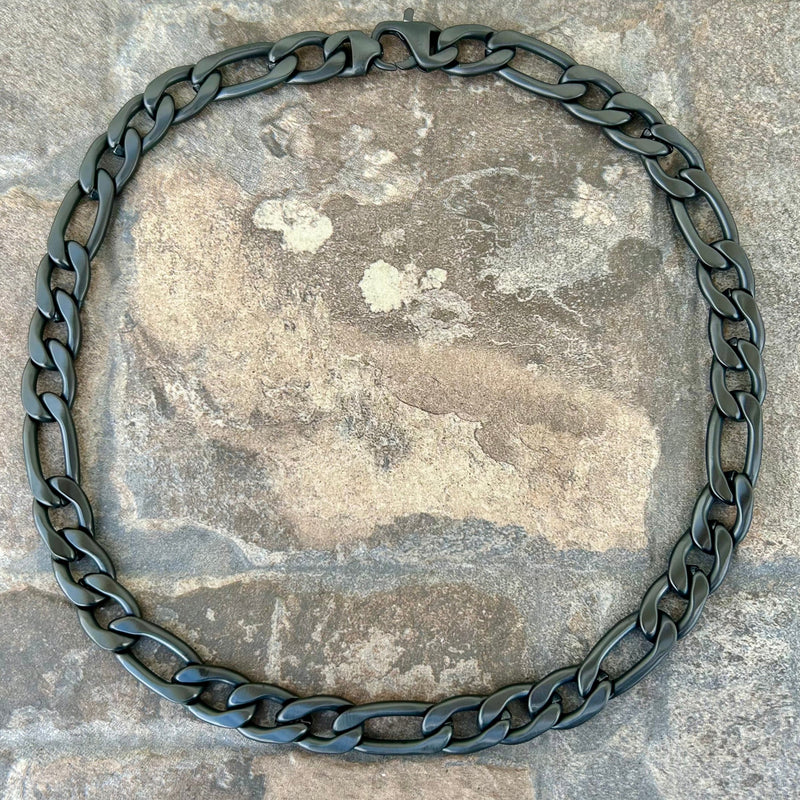 Sanity Steel Necklace Necklace - Figaro - Classic - Matte Black - 1/2" Wide - FN09