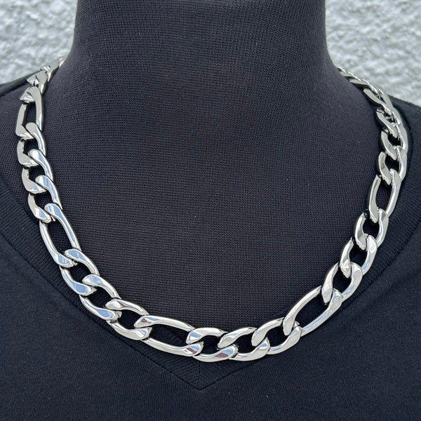 Sanity Steel Necklace Necklace - Figaro - Classic - Polished Stainless - 1/2" Wide - FN01