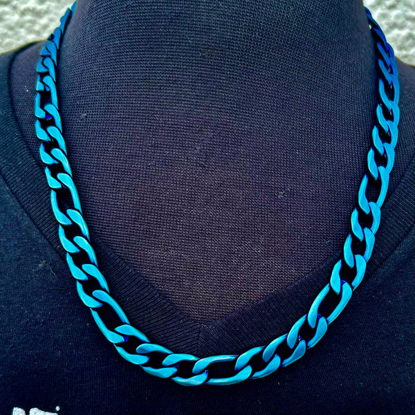 Sanity Steel Necklace Necklace - Figaro - Custom - Blue Stainless - 1/4" Wide - FN06