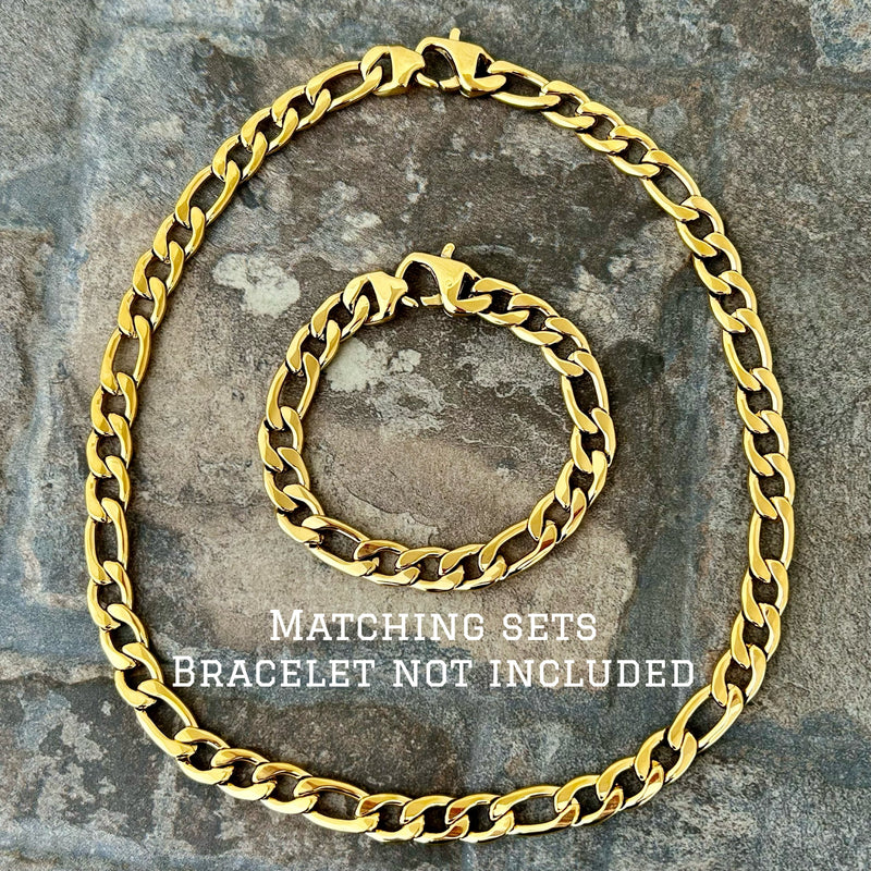 Sanity Steel Necklace Necklace - Figaro - Custom - Gold Stainless - 1/4" Wide - FN05