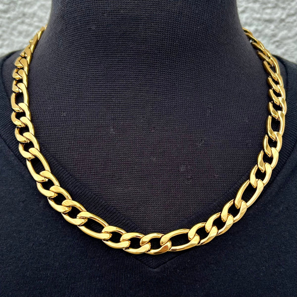 Sanity Steel Necklace Necklace - Figaro - Custom - Gold Stainless - 1/4" Wide - FN05