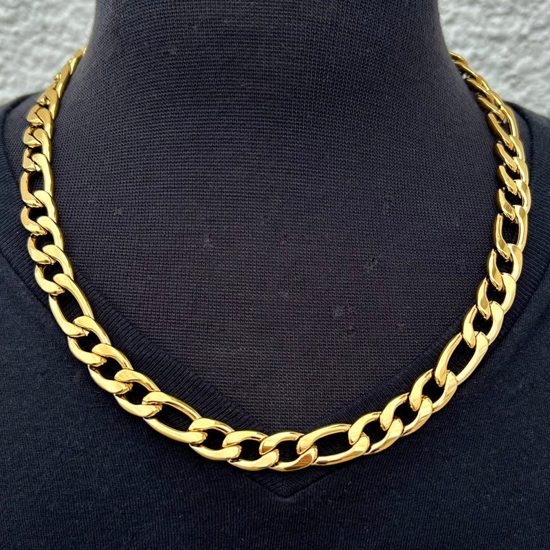Sanity Steel Necklace Necklace - Figaro - Custom - Gold Stainless - 1/4" Wide - FN05