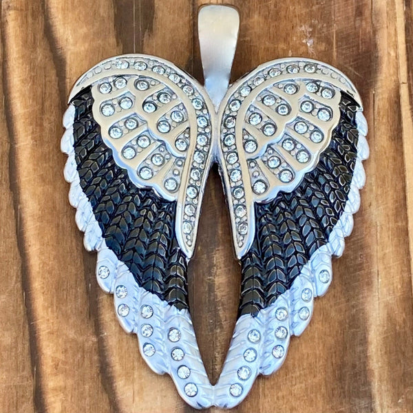 Sanity Steel Necklace Pendant Only Angel Heart Wings Pendant - Silver Bling Wings - Custom - Rope Necklace- LAP40