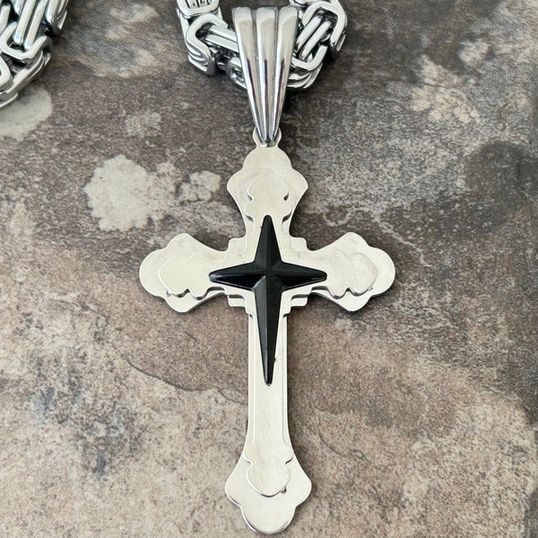 Sanity Steel Necklace Pendant Only Cross - Silver & Black Cross Pendant - Necklace SLC477 CLEARANCE