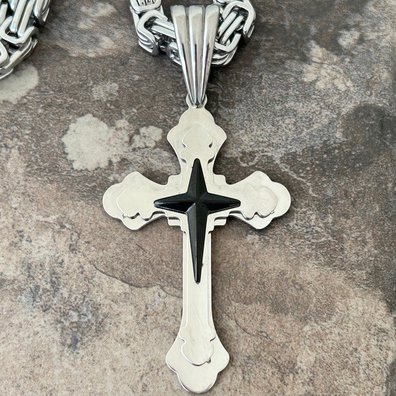 Sanity Steel Necklace Pendant Only Cross - Silver & Black Cross Pendant - Necklace SLC477 CLEARANCE