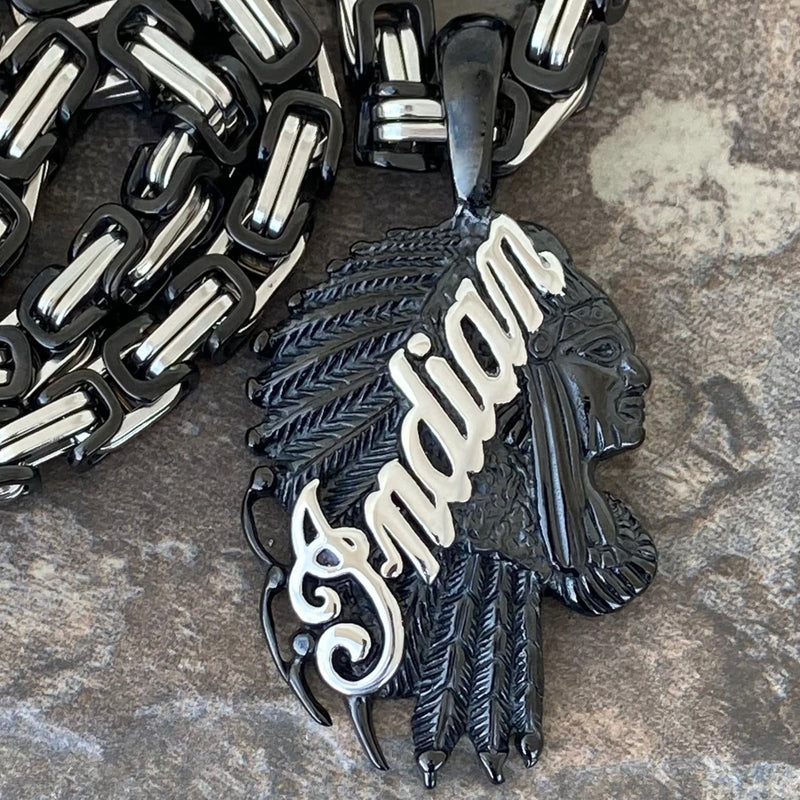 Sanity Steel Necklace Pendant Only Indian Pendant Large - Black & Silver - Necklace (850)