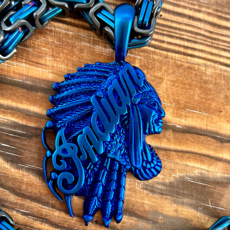 Sanity Steel Necklace Pendant Only Indian Pendant Large - Blue - Necklace (696)