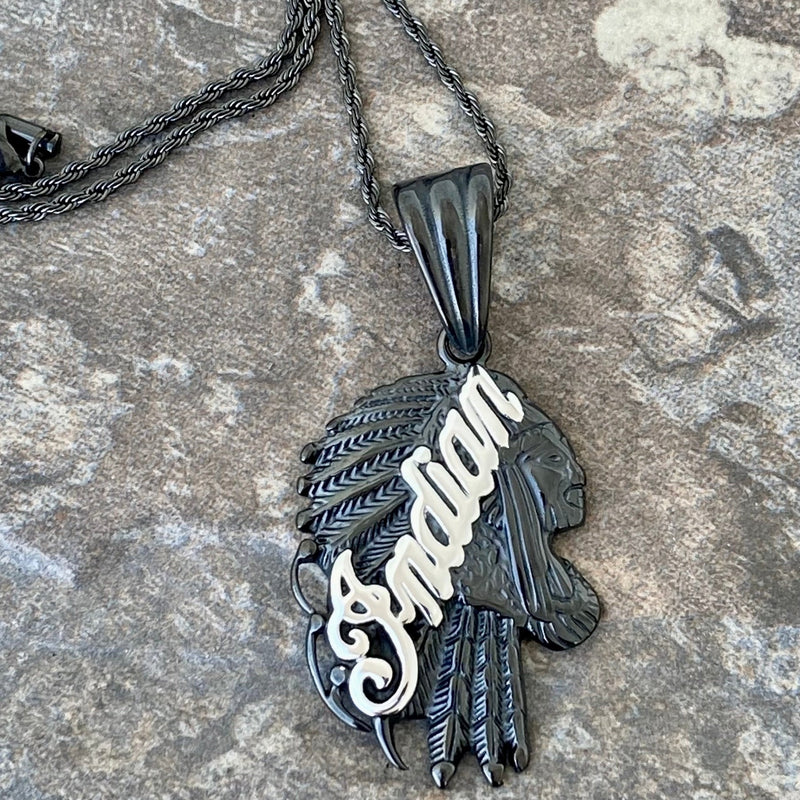 Sanity Steel Necklace Pendant Only Indian Pendant Small - Black & Silver - Necklace (849)