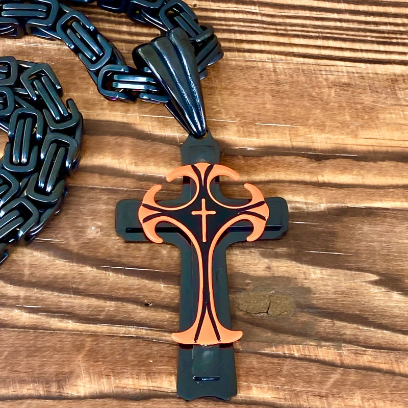 Sanity Steel Necklace Pendant Only "Sanity's Combo" - Cross - Risen Cross Orange & Black Cross - Pendant & Necklace (828)