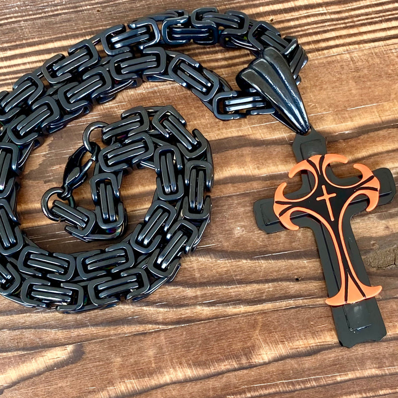 Sanity Steel Necklace "Sanity's Combo" - Cross - Risen Cross Orange & Black Cross - Pendant & Necklace (828)