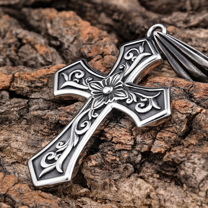 Sanity Steel Necklace "Sanity's Combo" - Cross - Scrollwork Cross Pendant & Necklace (692)