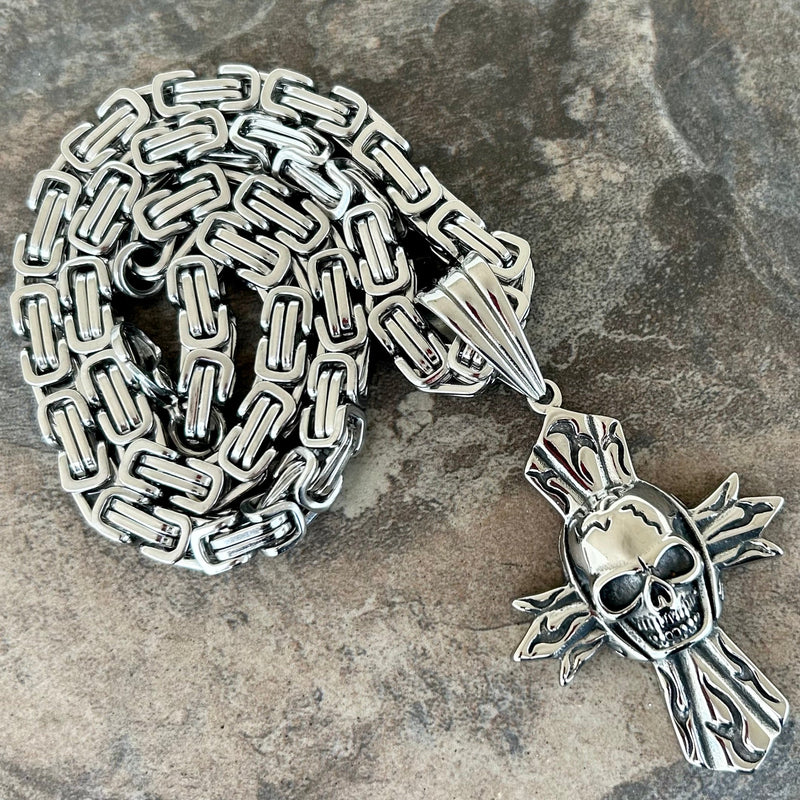 Sanity Steel Necklace "Sanity's Combo" - Cross - Skull Cross - Silver - Pendant & Necklace (809)