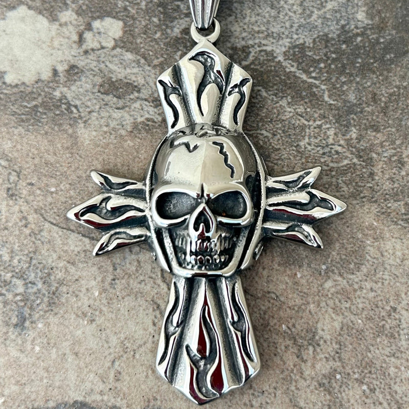 Sanity Steel Necklace "Sanity's Combo" - Cross - Skull Cross - Silver - Pendant & Necklace (809)