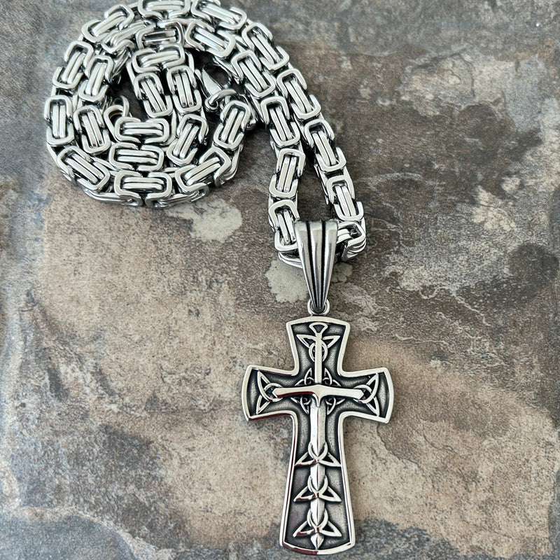 Sanity Steel Necklace "Sanity's Combo" - Cross - Triquetra Cross Pendant & Necklace (693)