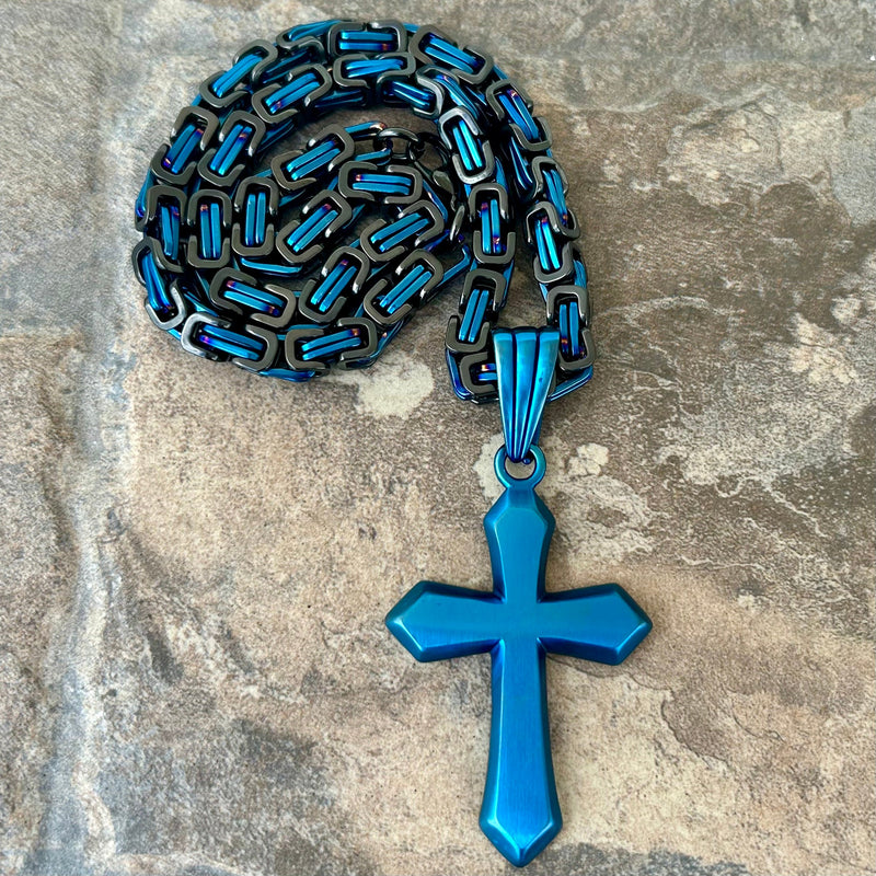 Sanity Steel Necklace Sanity's Favorite Cross - Blue - Pendant & Necklace (818)
