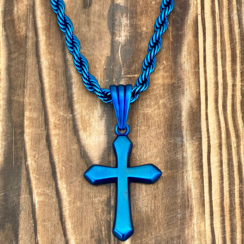 Sanity Steel Necklace Sanity's Favorite Cross Small - Blue - Pendant & Necklace 860C