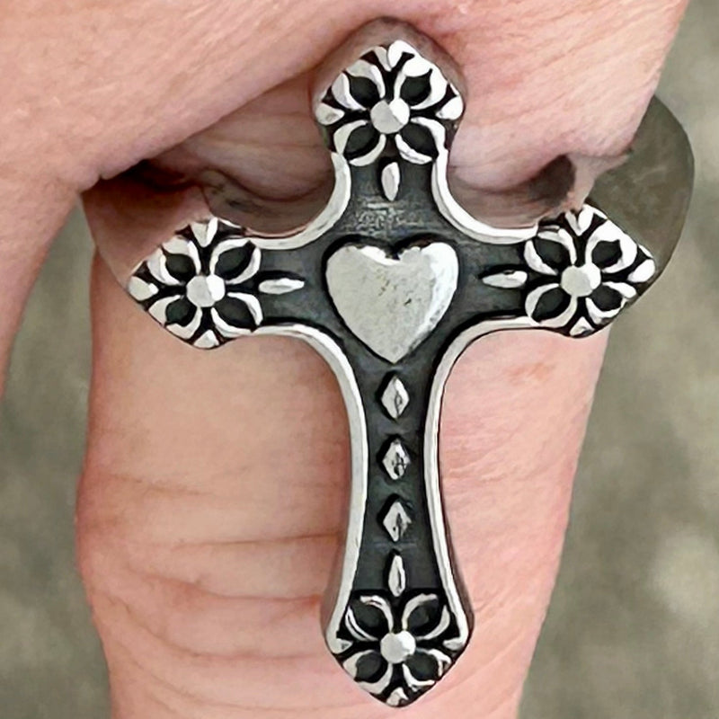 Sanity Steel Ring Cross Ring - Heart Cross- R230