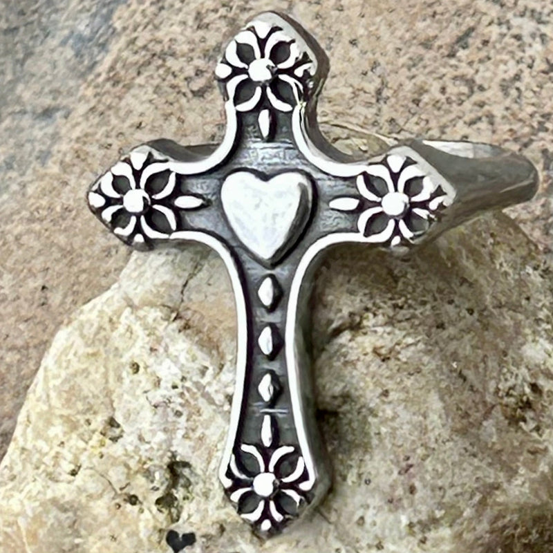 Sanity Steel Ring Cross Ring - Heart Cross- R230