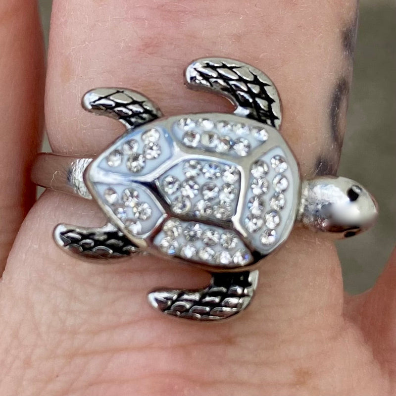 Sanity Steel Ring Crystal Turtle Ring - R61