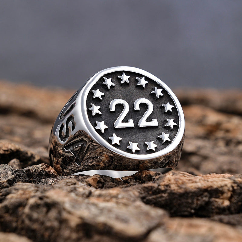 Sanity Steel Ring Ring - 22 A Day - Black & Silver - Sizes 9-16 - R199
