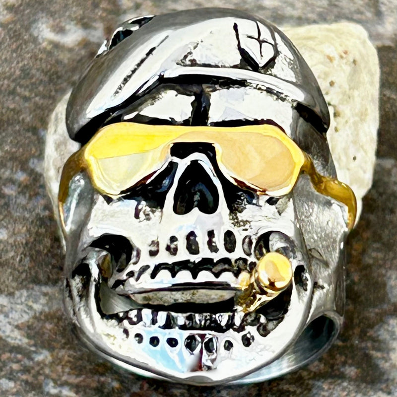 Sanity Steel Skull Ring 8 Beret & Gold Sunglasses Skull Ring - Sizes 8-16 - R06