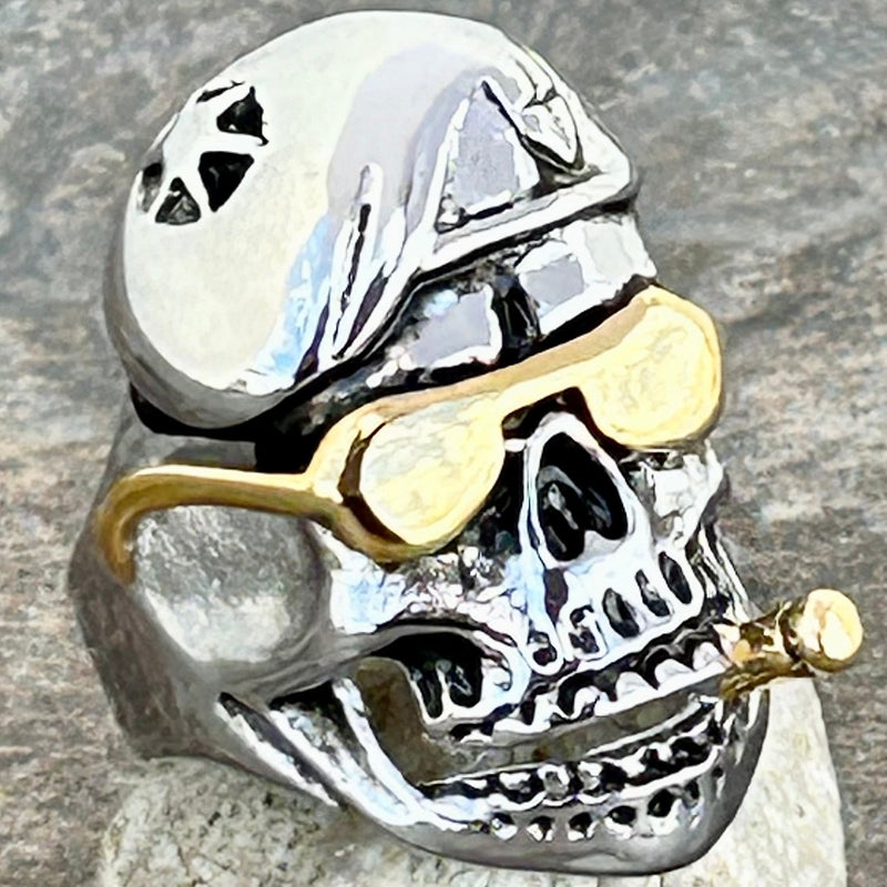 Sanity Steel Skull Ring Beret & Gold Sunglasses Skull Ring - Sizes 8-16 - R06