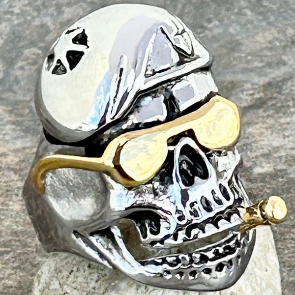 Sanity Steel Skull Ring Beret & Gold Sunglasses Skull Ring - Sizes 8-16 - R06