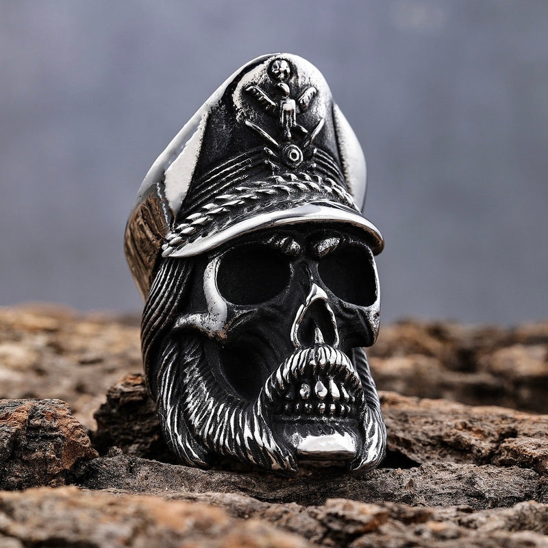 Sanity Steel Skull Ring Bone Crusher - Admiral Skull - Sizes 8-16 - R09