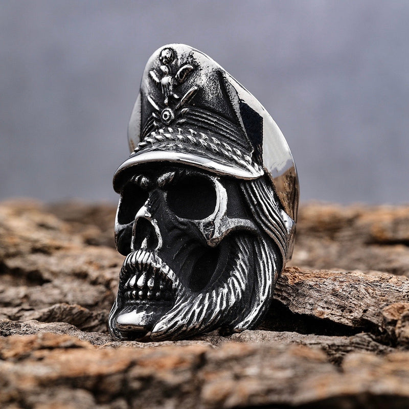 Sanity Steel Skull Ring Bone Crusher - Admiral Skull - Sizes 8-16 - R09