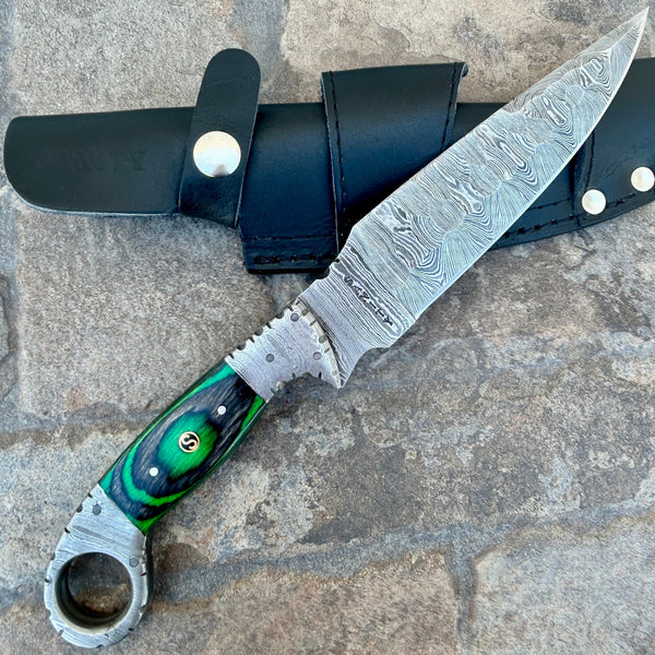 Sanity Steel Steel 11” Al Capone - Green & Black Wood - Damascus - Horizontal & Vertical Carry - AC01