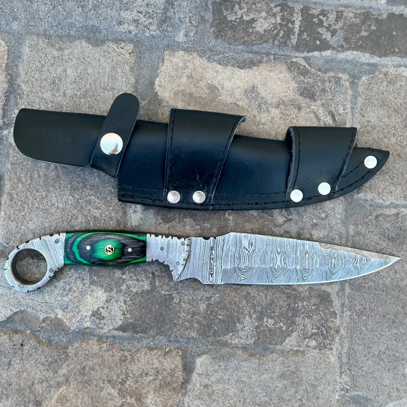 Sanity Steel Steel 11” Al Capone - Green & Black Wood - Damascus - Horizontal & Vertical Carry - AC01