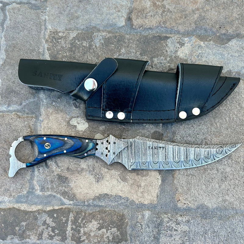 Sanity Steel Steel 11” John Dillinger - Blue & Black Wood - Damascus - Horizontal & Vertical Carry - JDE04