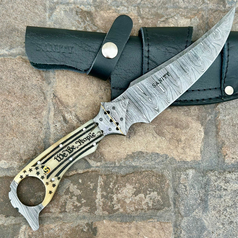 Sanity Steel Steel 11” John Dillinger - “We The People” Bone - Damascus - Horizontal & Vertical Carry - JDE02