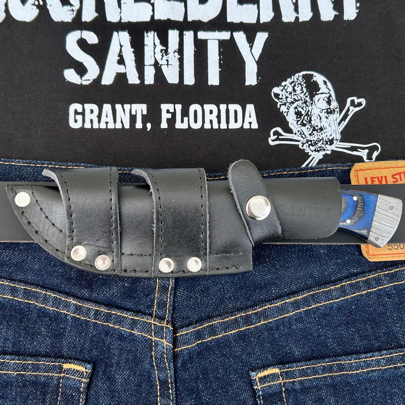 Sanity Steel Steel 8.5” Lucky Luciano - Blue & Black Wood - Damascus - Horizontal & Vertical Carry - LL07
