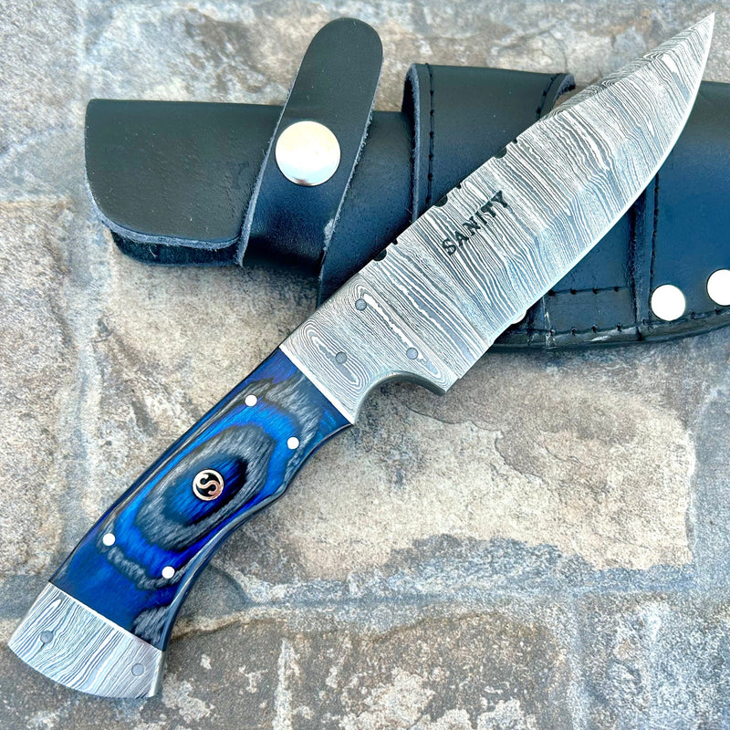 Sanity Steel Steel 8.5” Lucky Luciano - Blue & Black Wood - Damascus - Horizontal & Vertical Carry - LL07