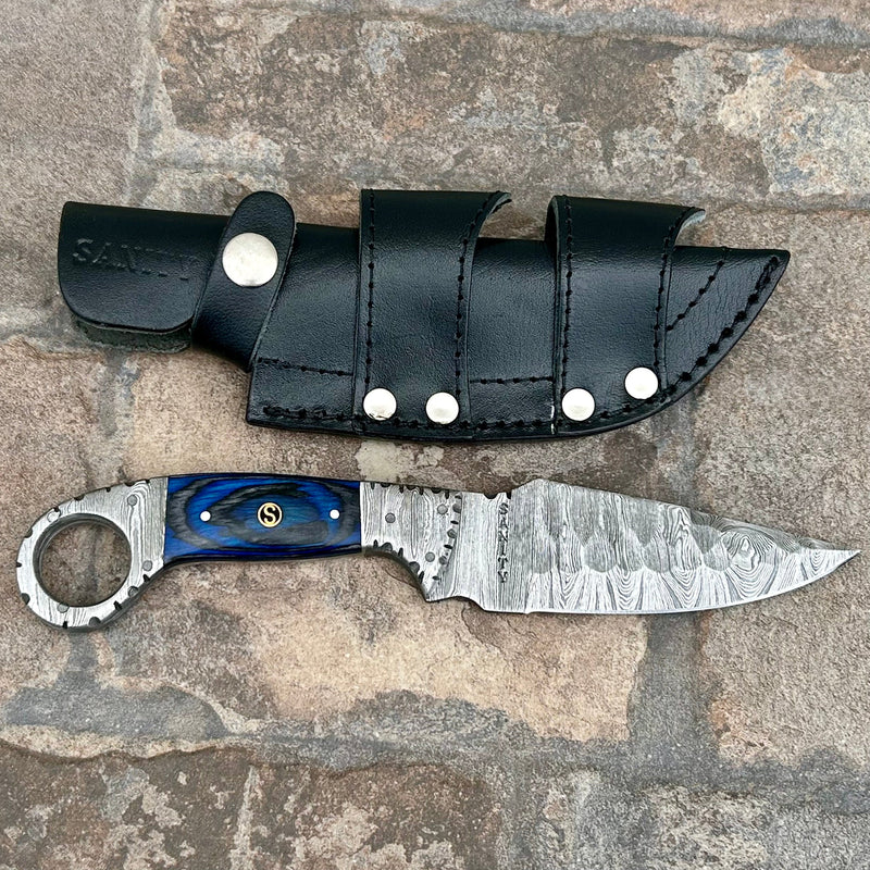 Sanity Steel Steel 9” Al Capone - Blue & Black Wood - Damascus - Horizontal & Vertical Carry - PE05