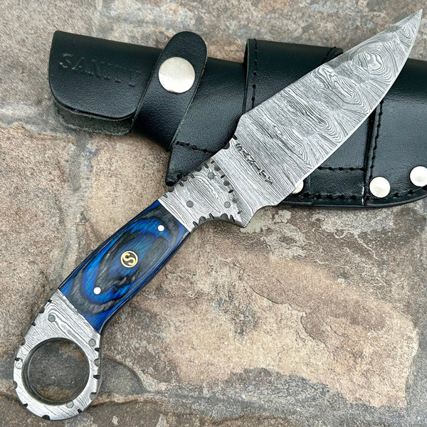Sanity Steel Steel 9” Al Capone - Blue & Black Wood - Damascus - Horizontal & Vertical Carry - PE05