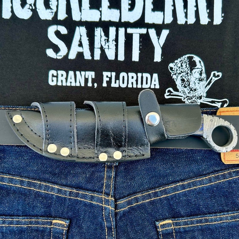 Sanity Steel Steel 9” Al Capone - Blue & Black Wood - Damascus - Horizontal & Vertical Carry - PE05