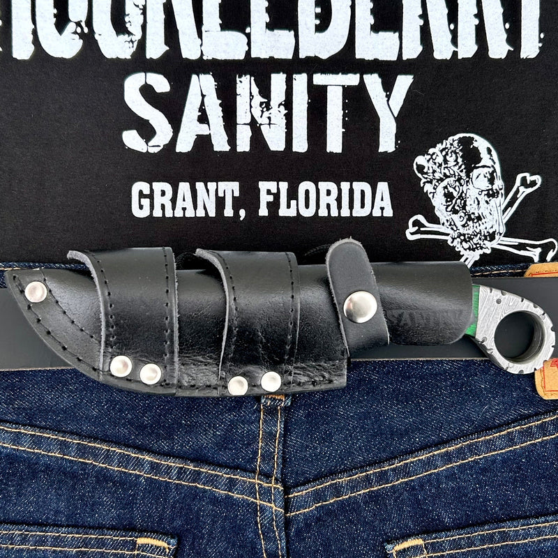 Sanity Steel Steel 9” Al Capone - Green & Black Wood - Damascus - Horizontal & Vertical Carry - PE11