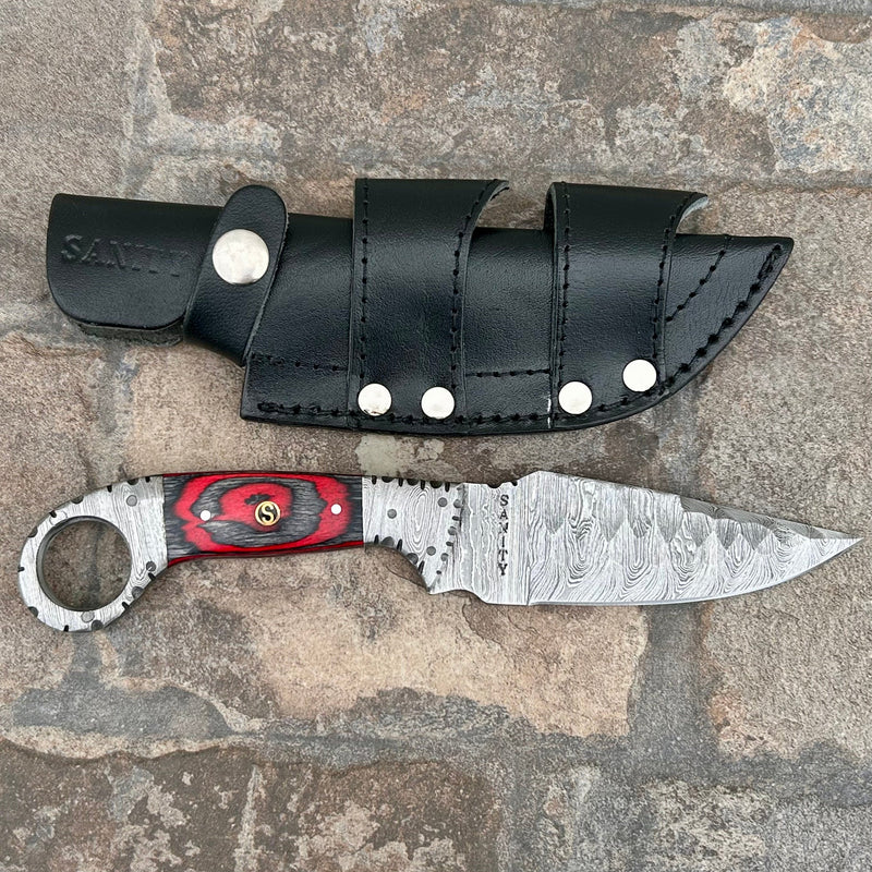 Sanity Steel Steel 9” Al Capone - Red & Black Wood - Damascus - Horizontal & Vertical Carry- PE03