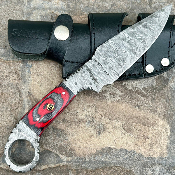 Sanity Steel Steel 9” Al Capone - Red & Black Wood - Damascus - Horizontal & Vertical Carry- PE03