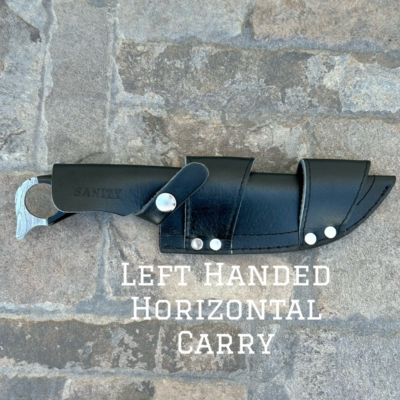 Sanity Steel Steel Left Handed Horizontal 11” John Dillinger - Buffalo Horn - Damascus - Horizontal & Vertical Carry - JDE05