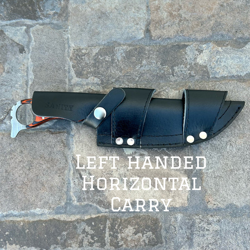 Sanity Steel Steel Left Handed Horizontal 11” John Dillinger - Orange Wood - Damascus - Horizontal & Vertical Carry - JDE06